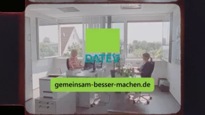 Szene aus dem DATEV-Film mit dem Hinweis gemeinsam-besser-machen.de
